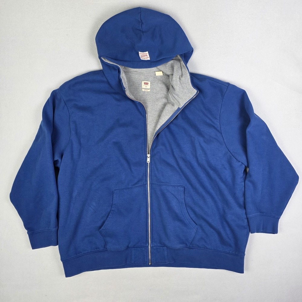 Levis Full Zip Hoodie Mens 3XL Blue Waffle Knit Lined Sweater Relaxed Comfort